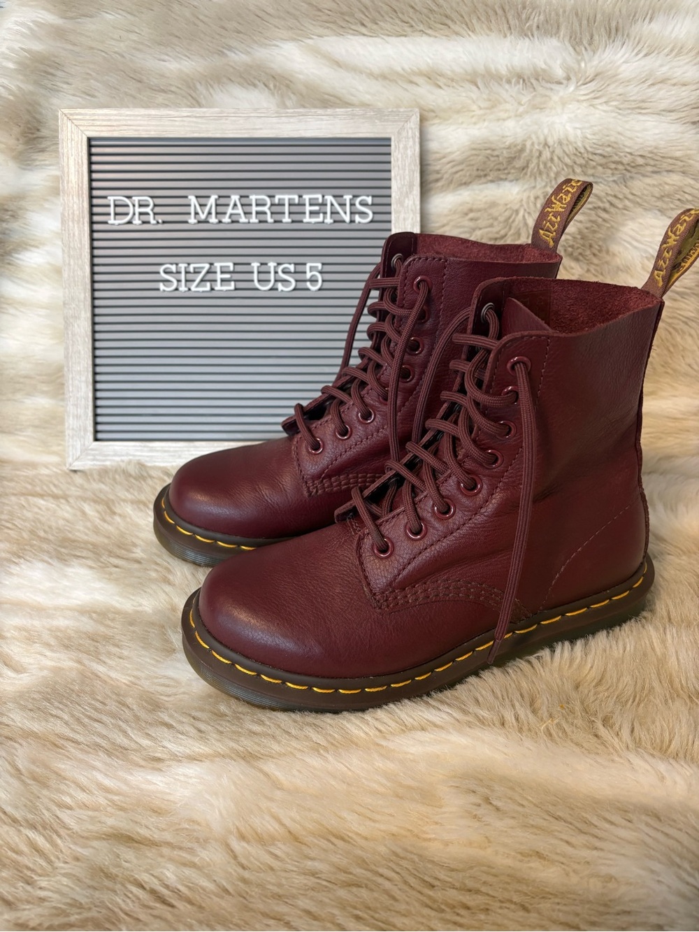 Dr. Martens Burgundy Soft Grain Leather8-Eye Lace-Up Boots